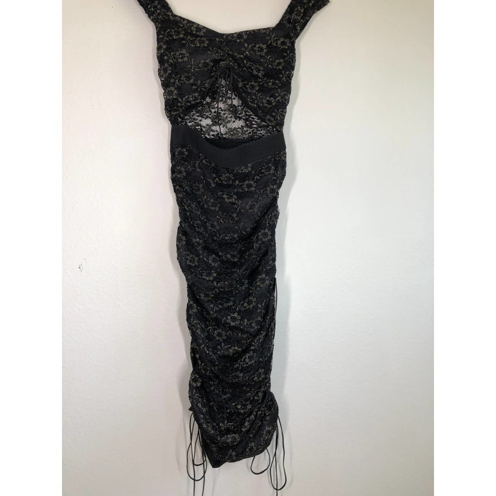 For Love And Lemons Joanna  Dress Gold Metallic Stretch NWT S - Picture 4 of 10